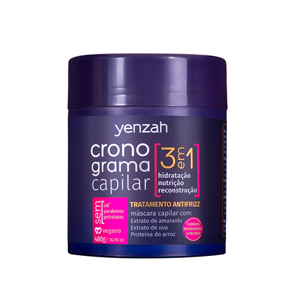 Máscara Yenzah Cronograma Capilar 3 em 1 Antifrizz 480g