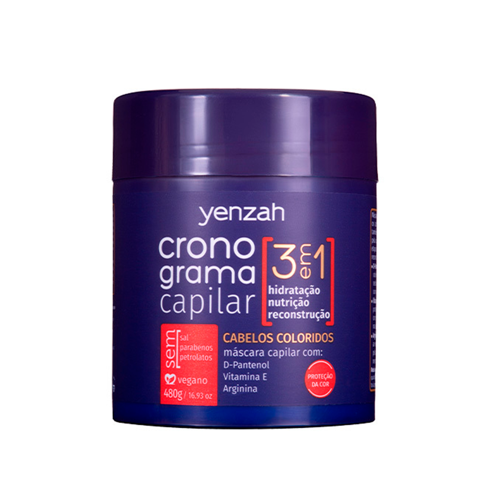 Máscara Yenzah Cronograma Capilar 3 em 1 Cabelos coloridos 480g